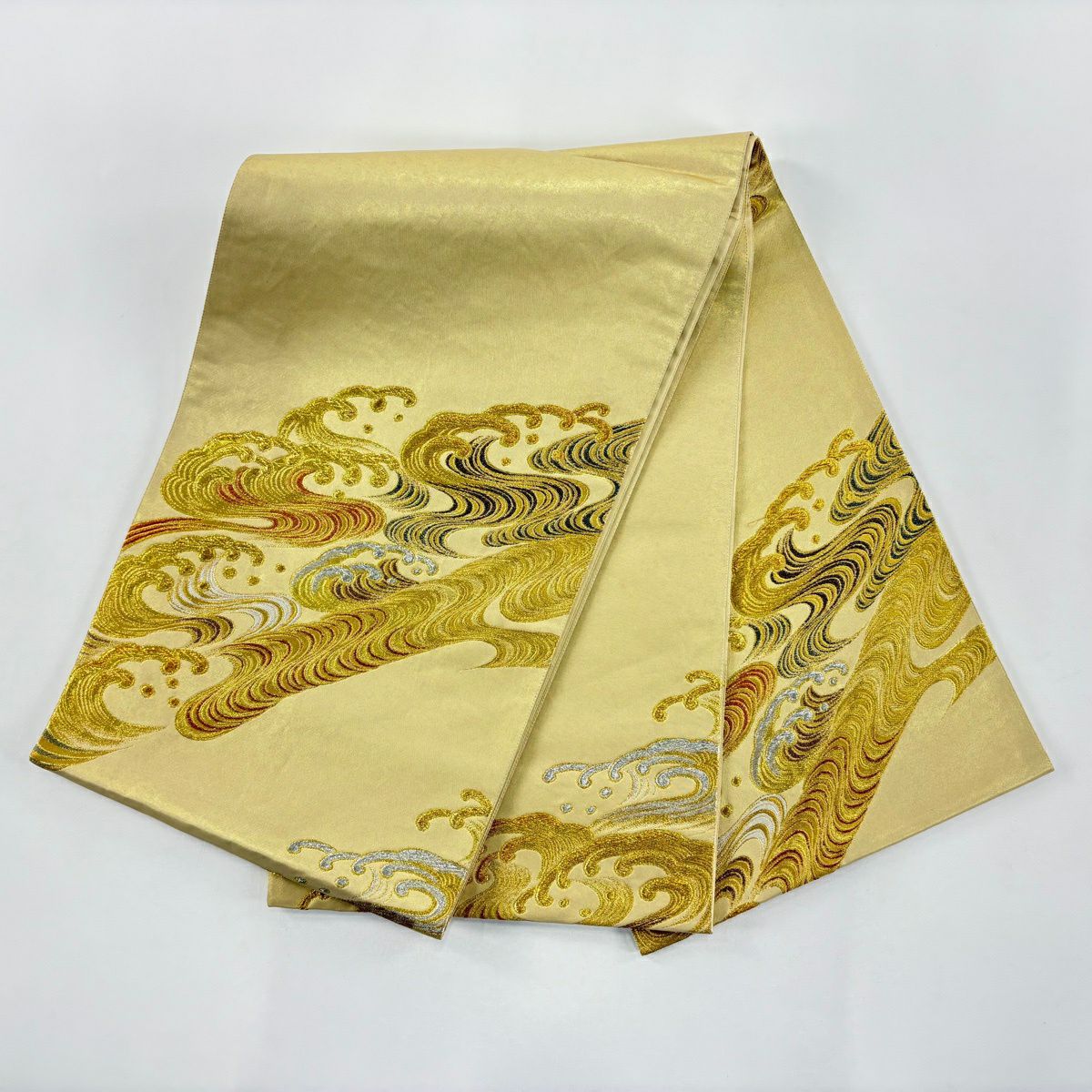 袋帶 秀品級 波頭 金銀線 金金箔 金色 六通 純蠶絲