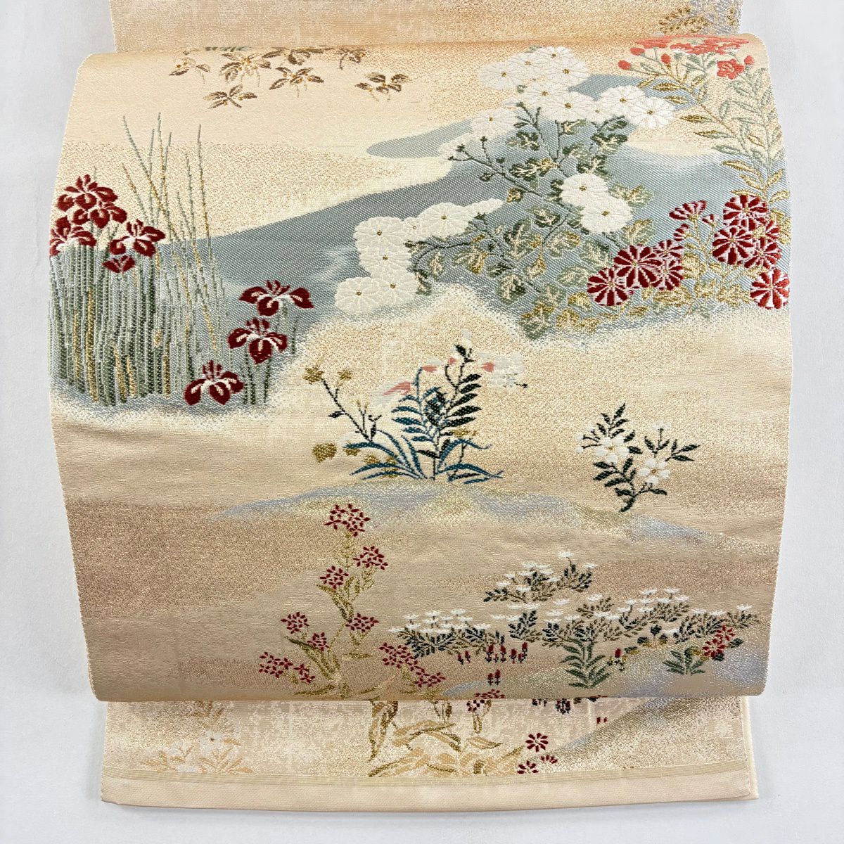 袋帶 優品級 菊花花 鳶尾花 金金箔 金絲 金色 六通 純蠶絲