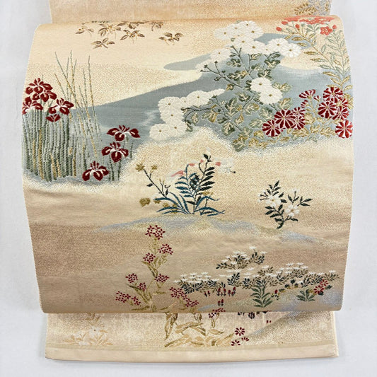 袋帶 優品級 菊花花 鳶尾花 金金箔 金絲 金色 六通 純蠶絲