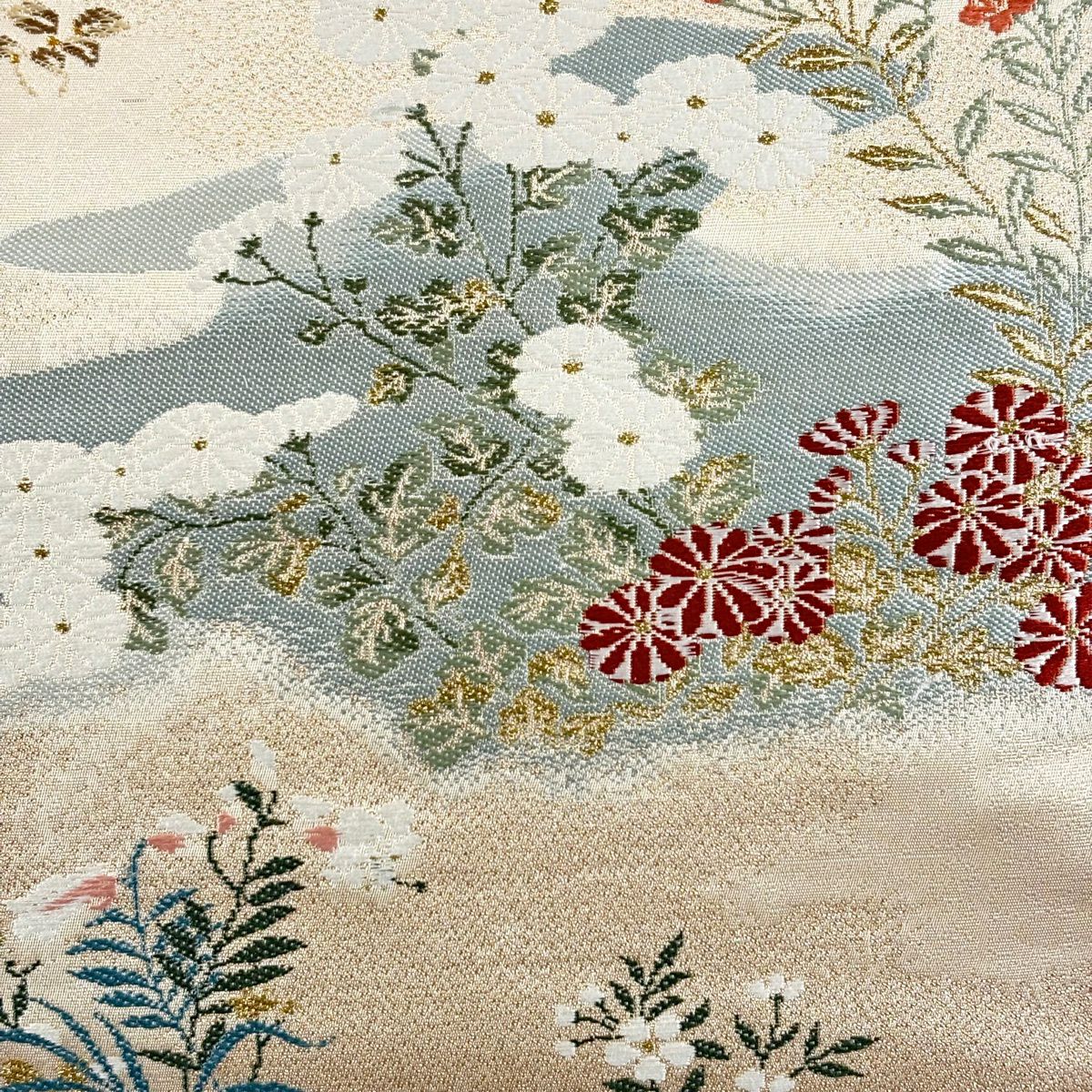 袋帶 優品級 菊花花 鳶尾花 金金箔 金絲 金色 六通 純蠶絲