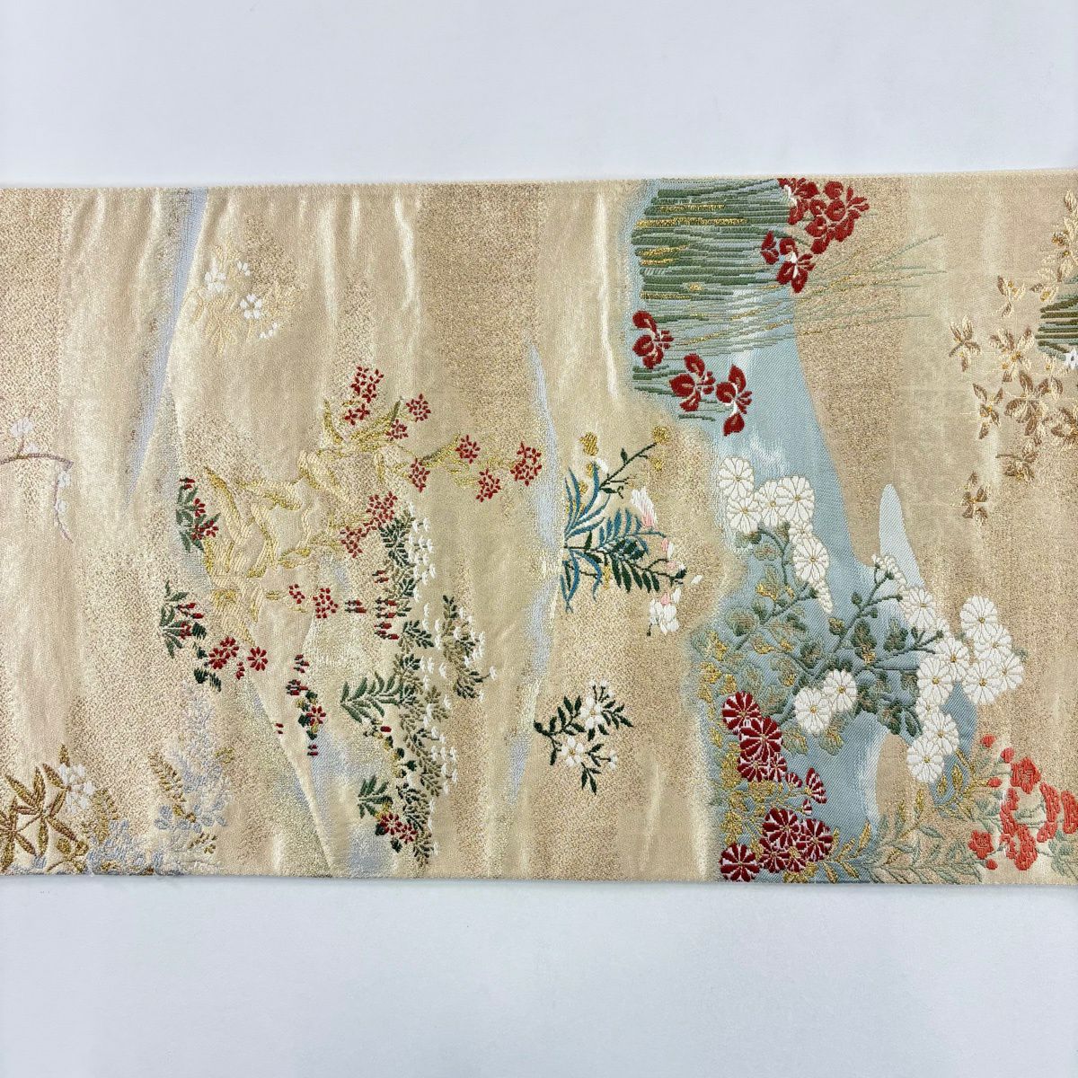 袋帶 優品級 菊花花 鳶尾花 金金箔 金絲 金色 六通 純蠶絲