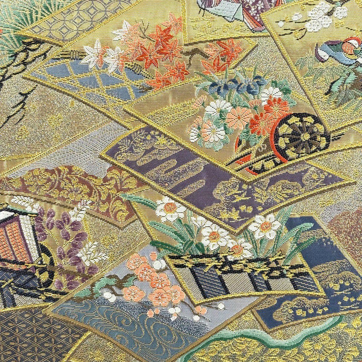 【美品】 袋帶 秀品級 關西仕立 松樹 姫 金絲 金金箔 金色 六通 純蠶絲