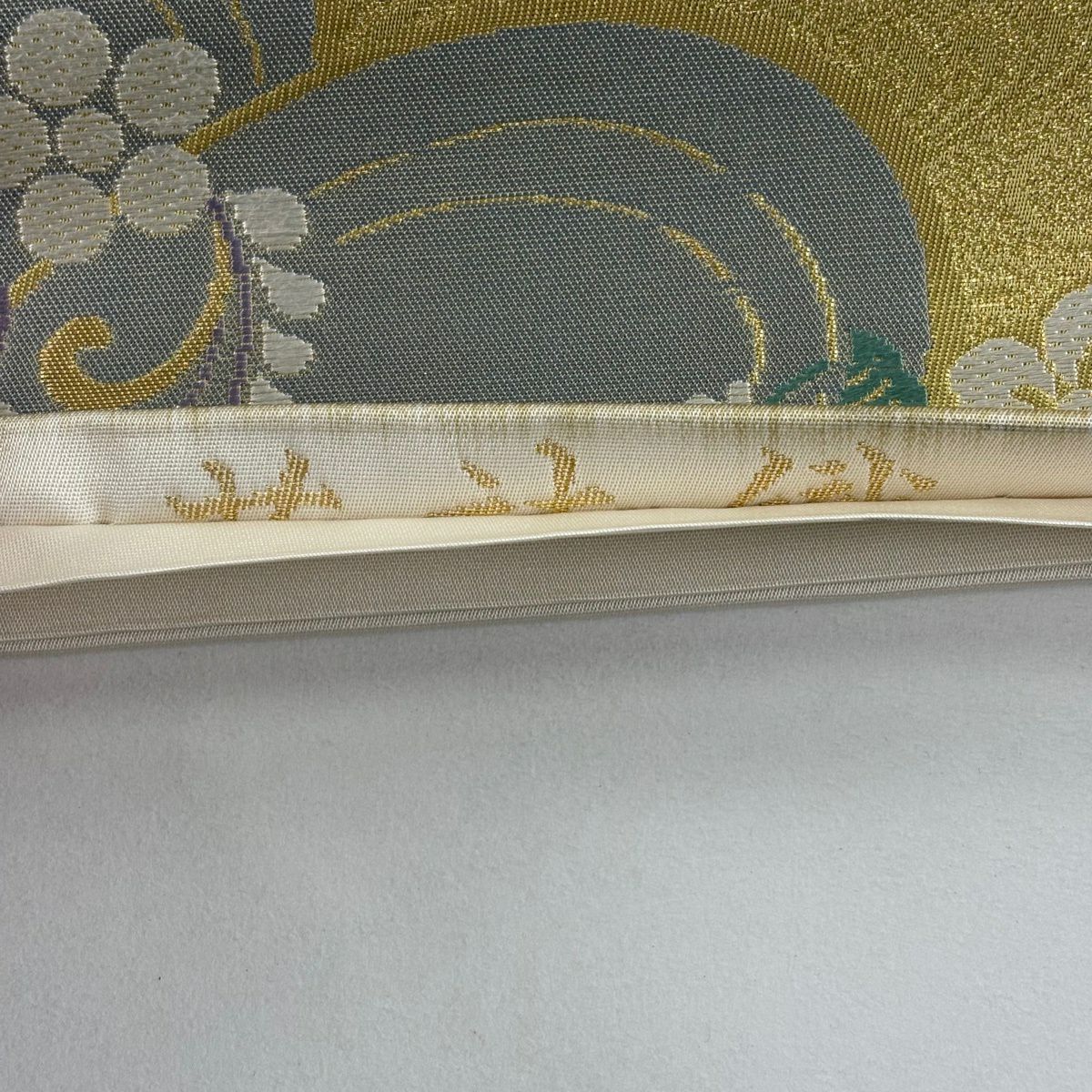 【美品】 袋帶 秀品級 花丸紋 流水 金絲 金金箔 淺紫 六通 純蠶絲