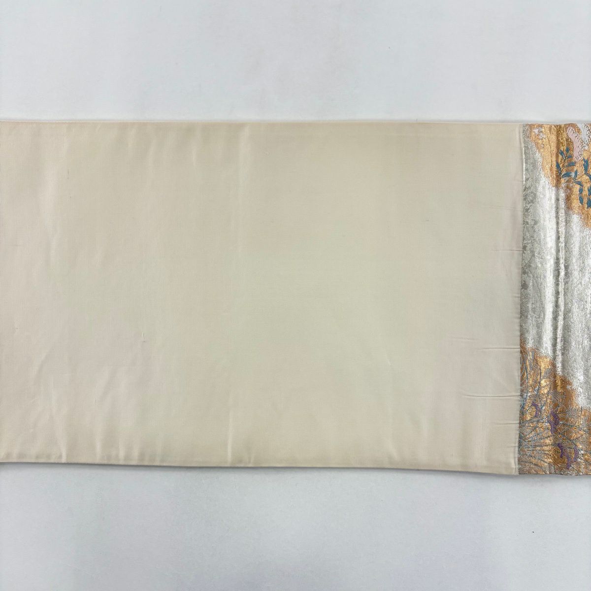 【美品】 袋帶 秀品級 松樹 菊花 金絲 金金箔 銀色 六通 純蠶絲
