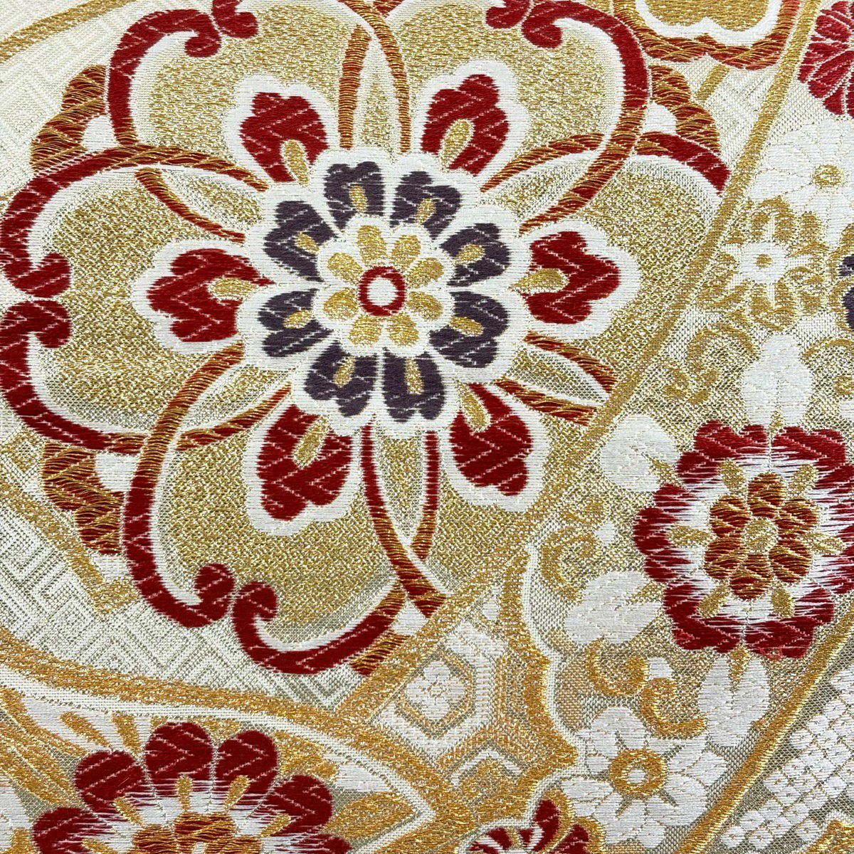 【美品】 袋帶 秀品級 華紋 菱 金絲 金金箔 金色 六通 純蠶絲