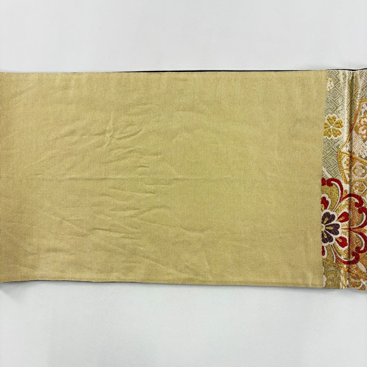 【美品】 袋帶 秀品級 華紋 菱 金絲 金金箔 金色 六通 純蠶絲