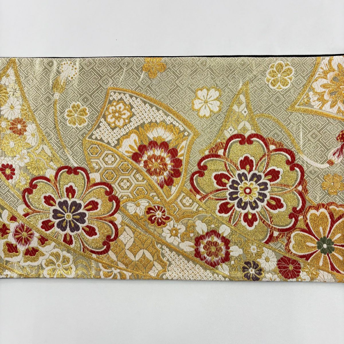 【美品】 袋帶 秀品級 華紋 菱 金絲 金金箔 金色 六通 純蠶絲