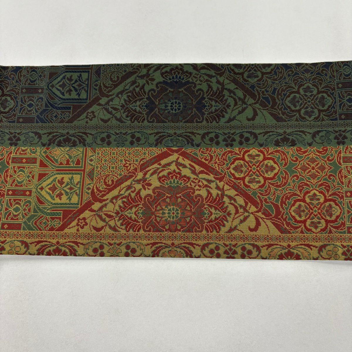 【美品】名古屋帶 秀品級 華紋 草花紋 黃土 純蠶絲