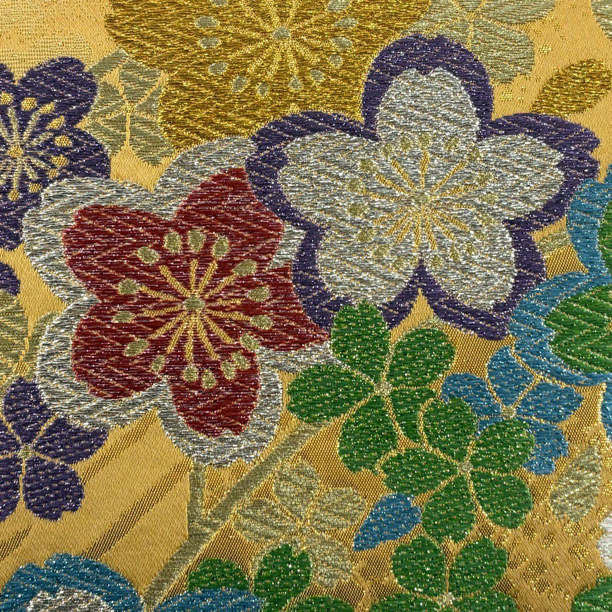 【美品】 袋帶 秀品級 證書齊全 櫻花花瓣 金絲 唐織 金色 六通 純蠶絲