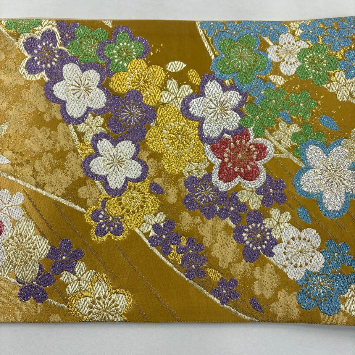 【美品】 袋帶 秀品級 證書齊全 櫻花花瓣 金絲 唐織 金色 六通 純蠶絲
