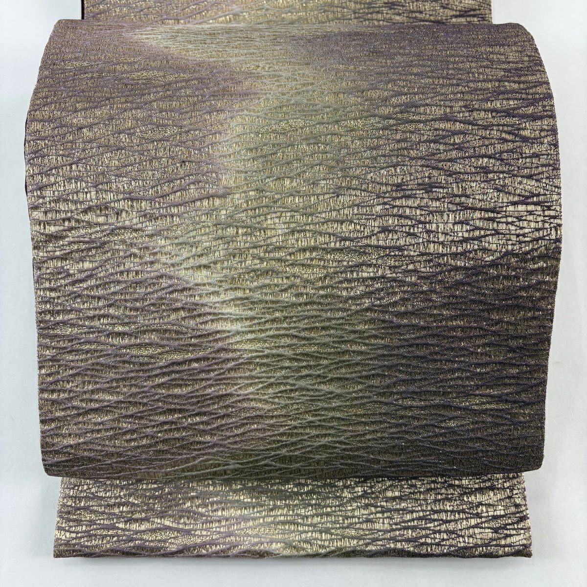 【美品】 袋帶 秀品級 霞 金絲 金金箔 紫 全通 純蠶絲