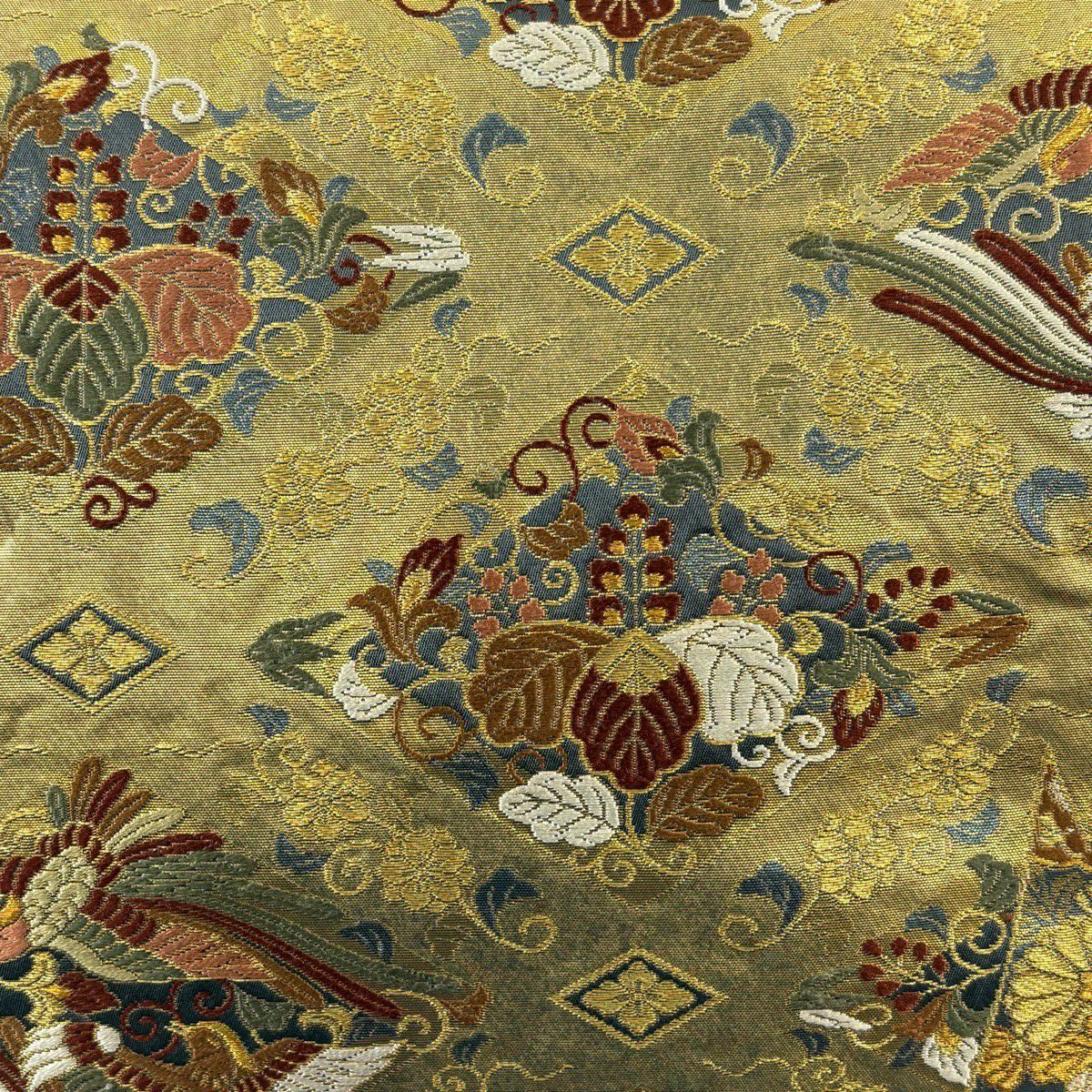 【美品】 袋帶 秀品級 鴛鴦 桐 金金箔 金絲 金 六通 純蠶絲