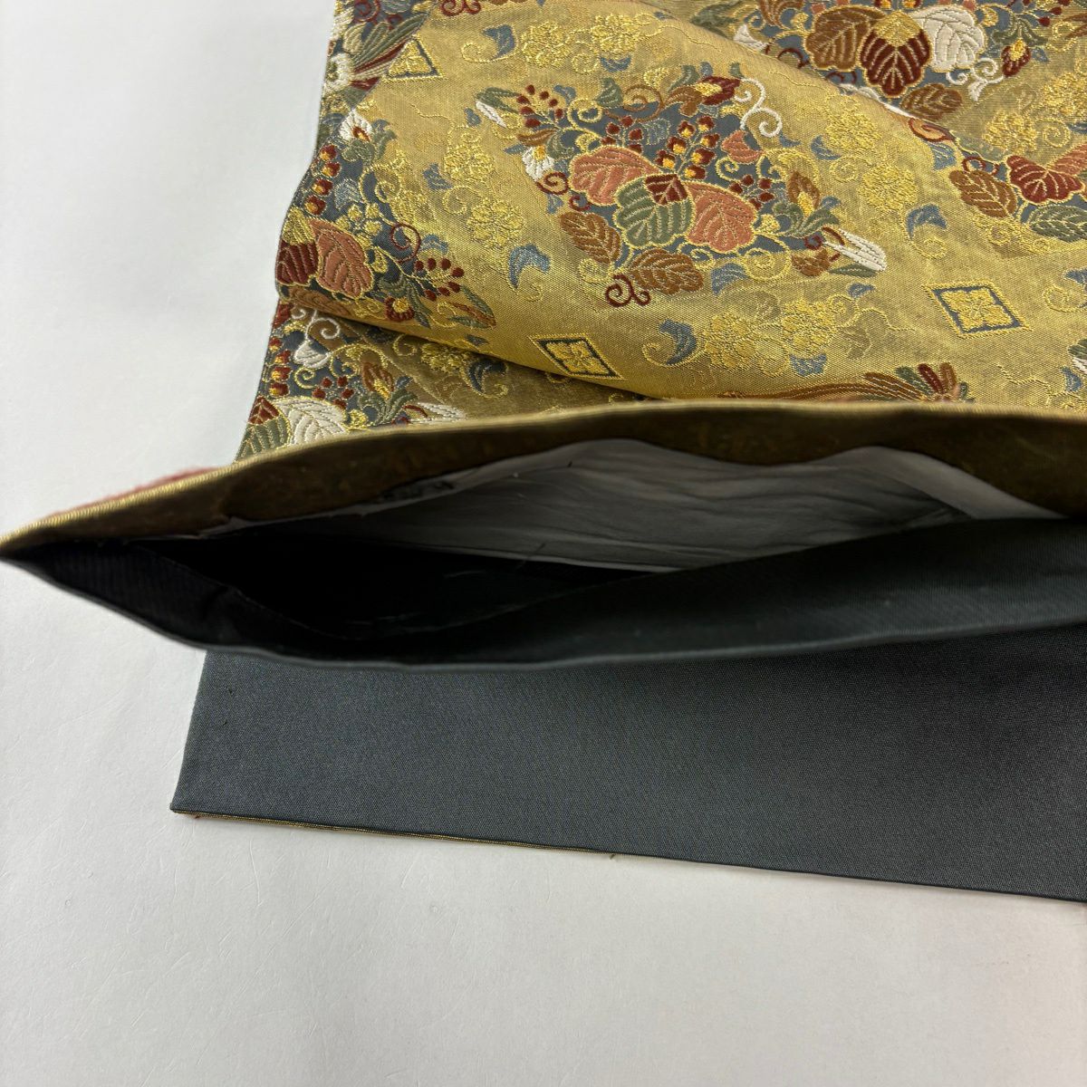 【美品】 袋帶 秀品級 鴛鴦 桐 金金箔 金絲 金 六通 純蠶絲