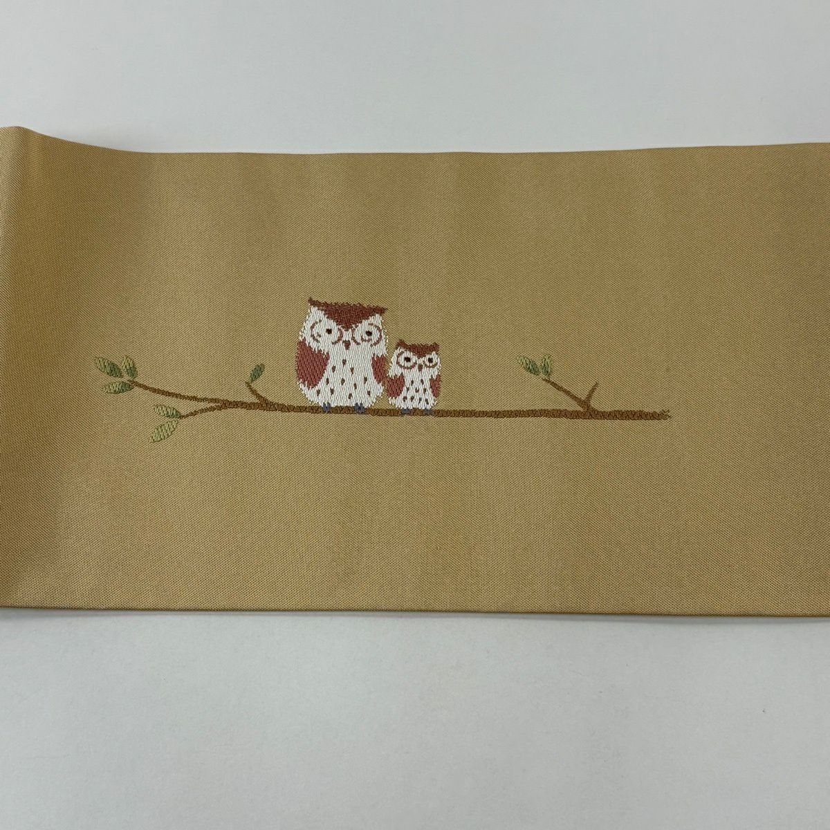 【美品】名古屋帶 秀品級 蛙耳樹枝葉 米色 純蠶絲