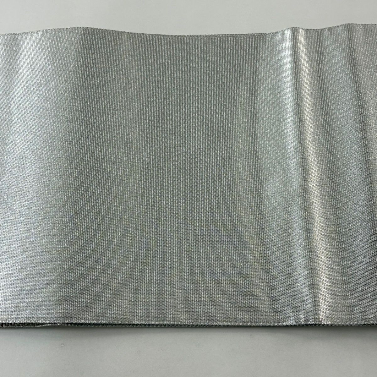 【美品】 袋帶 秀品級 扇子面 金金箔 銀色 大鼓圖案 純蠶絲