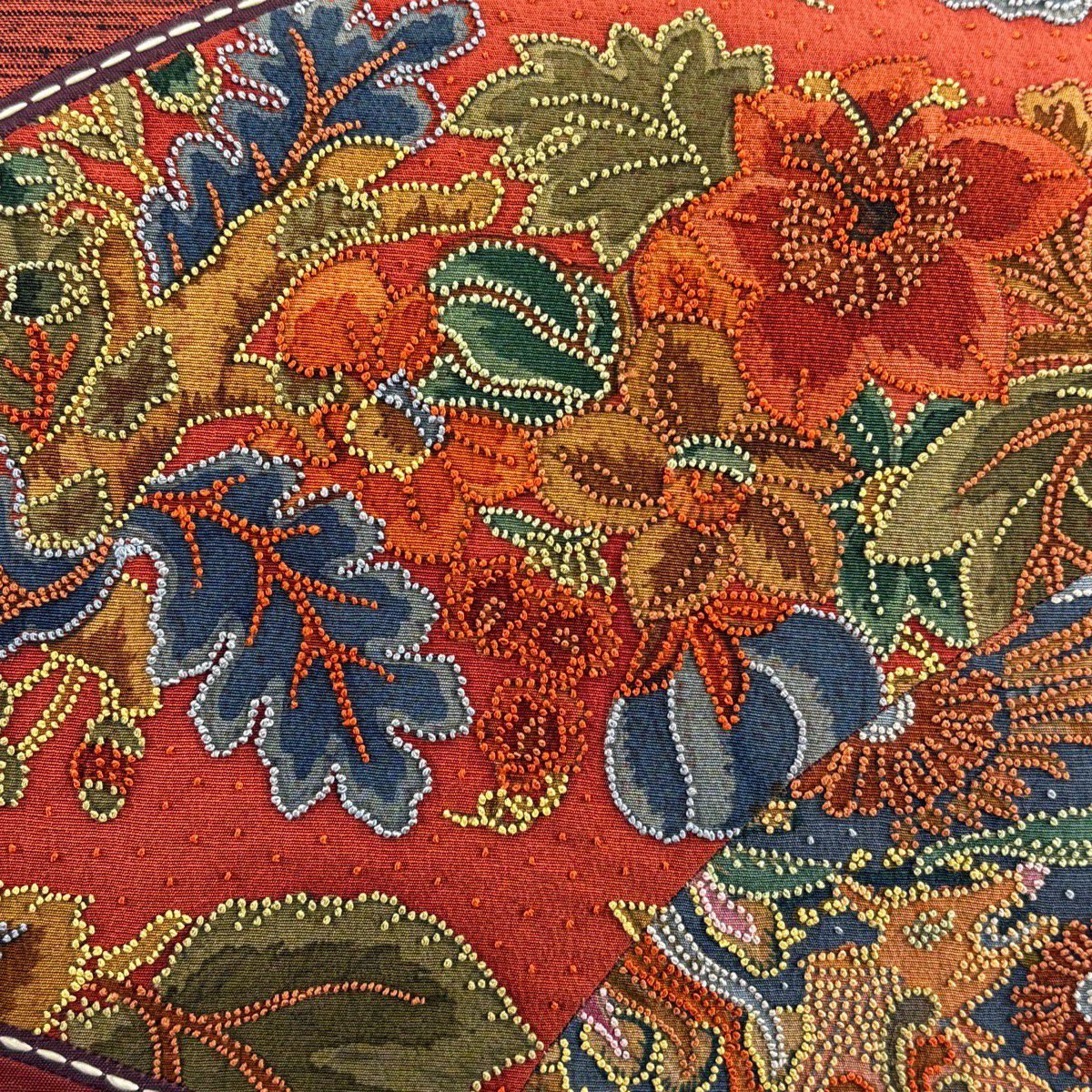 【美品】 袋帶 名古屋帶 秀品級 紬織織 草花紋紋 相良刺繡 茜 純蠶絲