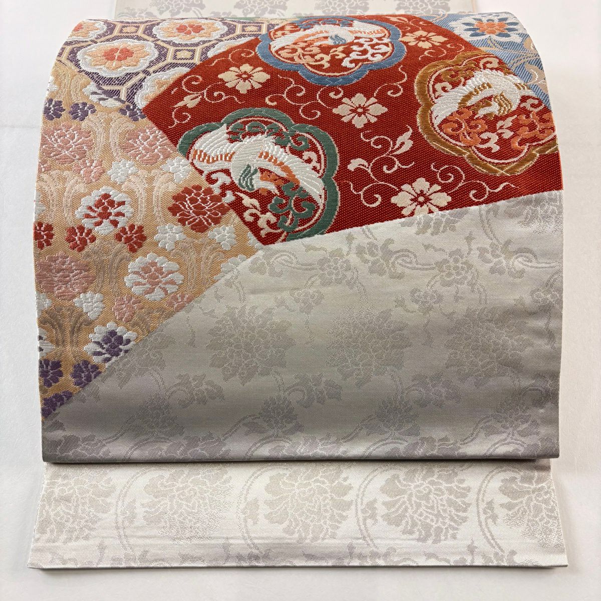 【美品】 袋帶 秀品級 鳳凰 蜀江華紋 刺繡 金糸 紅色 お太鼓柄 純蠶絲