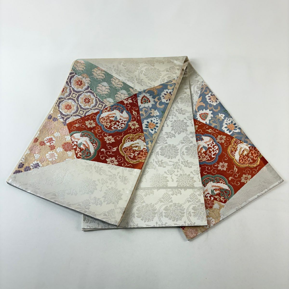【美品】 袋帶 秀品級 鳳凰 蜀江華紋 刺繡 金糸 紅色 お太鼓柄 純蠶絲
