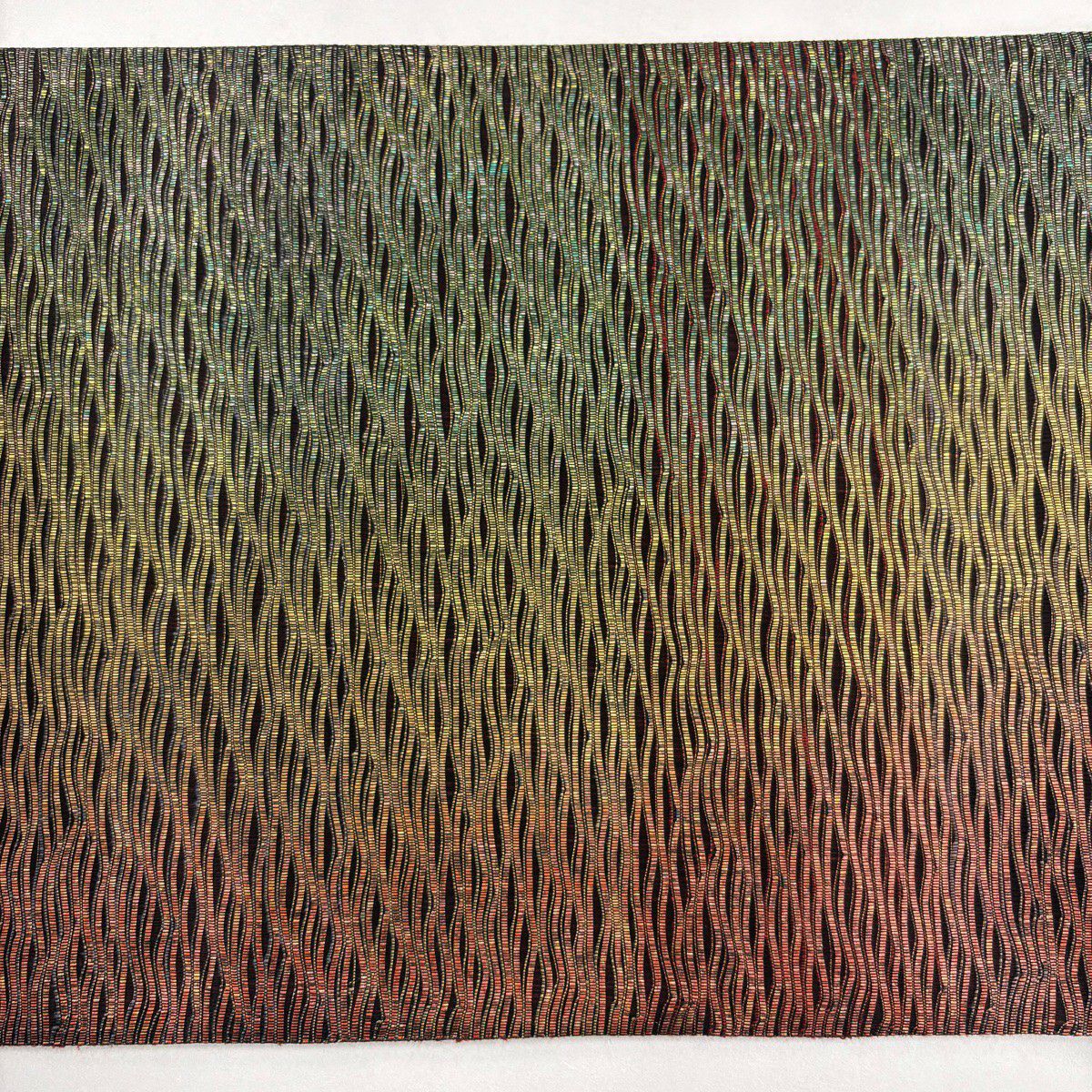 【美品】 袋帶 秀品級 關西仕立 雜色條紋 金金箔 金絲 灰綠 六通 純蠶絲