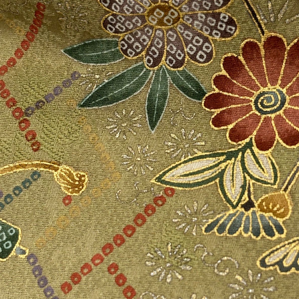 付下 身長160.5cm 袖長61.5cm S 雙層 松樹竹子梅花 橘 金銀彩 染分 灰綠 純蠶絲 秀品級