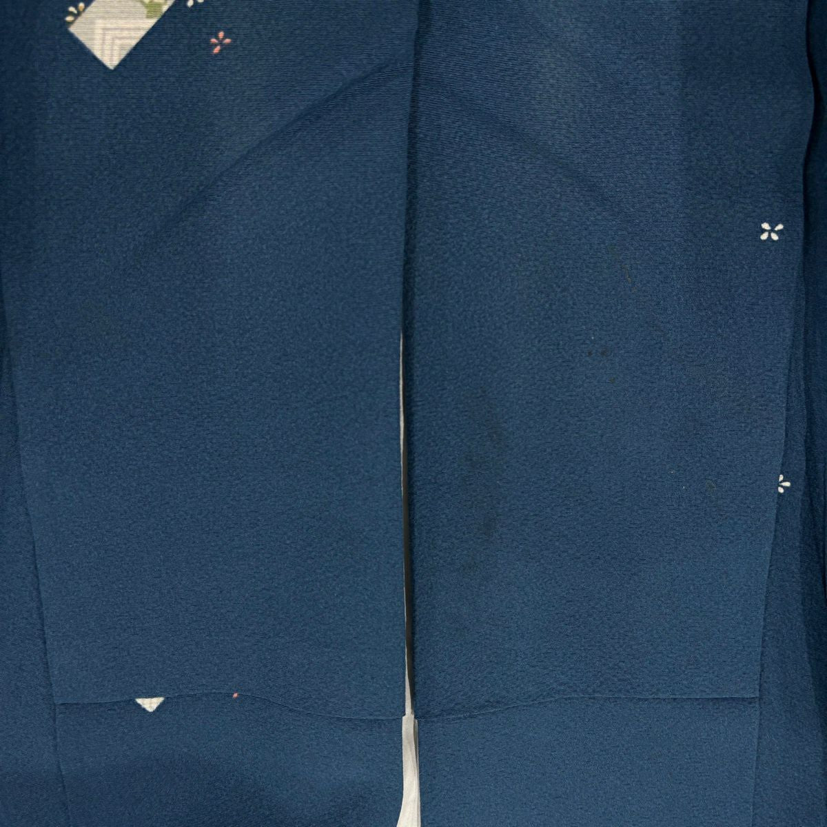 小紋 身長157.5cm 袖長66.5cm M 雙層 結繩文 花 深藍 純蠶絲 秀品級