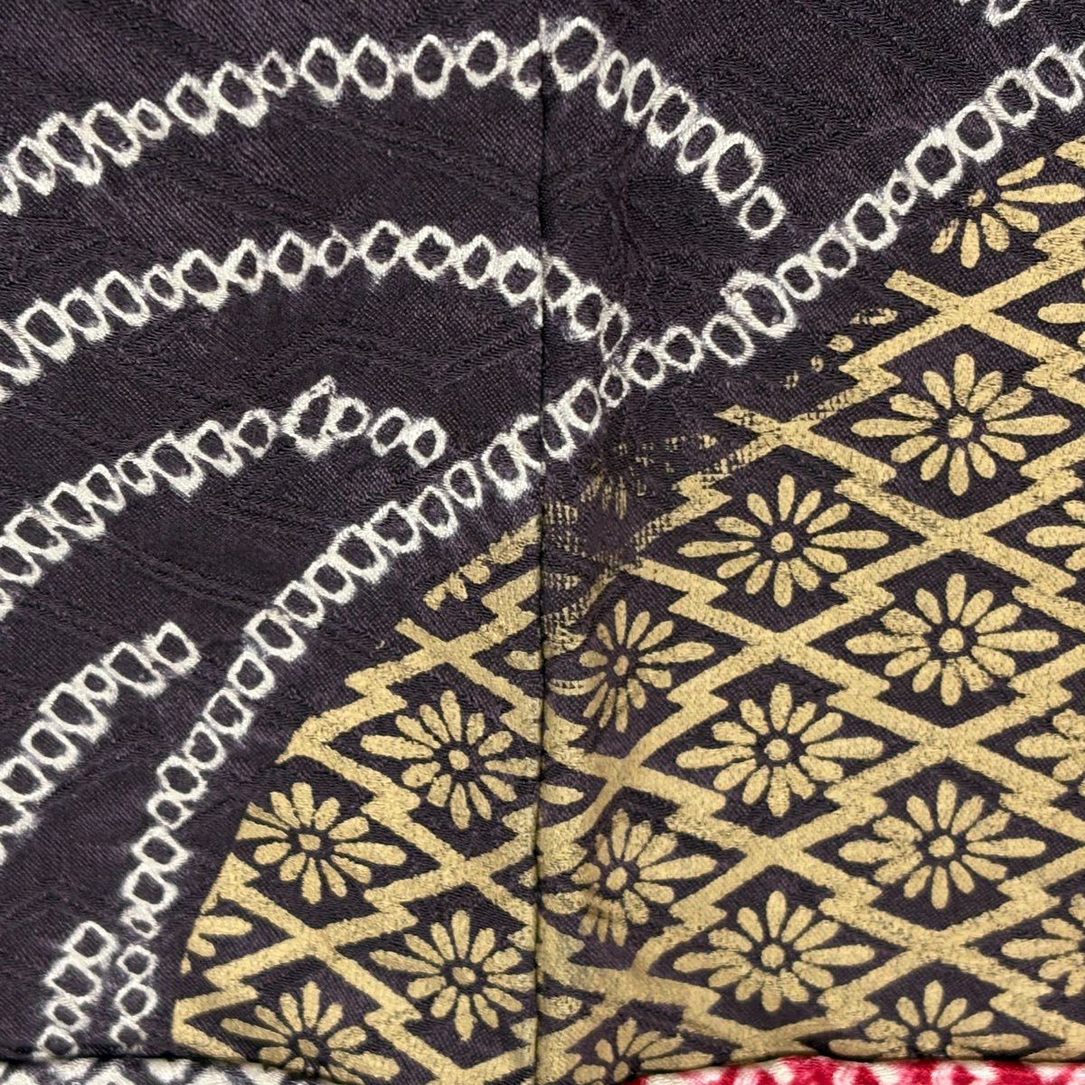 振袖禮服 身長160cm 袖長65cm M 雙層 辻花染 松樹 絞染 刺繡 紅 純蠶絲 秀品級