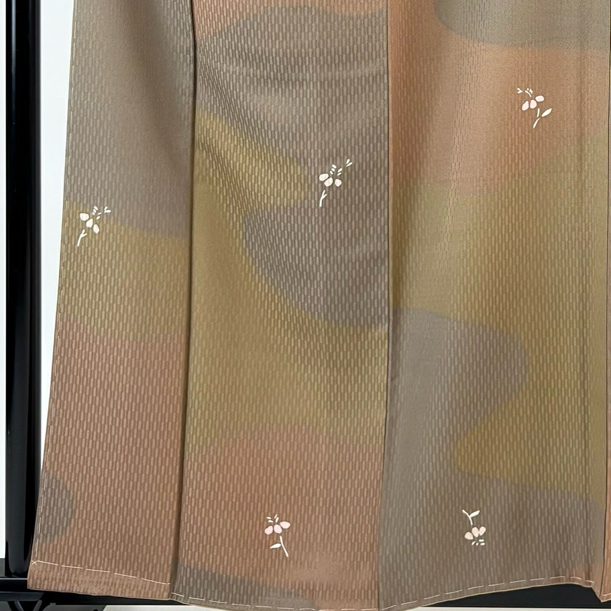 【美品】 小紋 身長160cm 袖長63cm S 雙層 草花紋紋 霞 茶 純蠶絲 秀品級