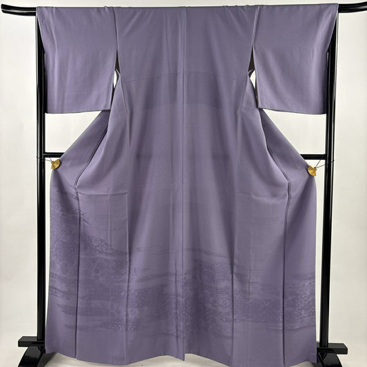 付下 身長164.5cm 袖長66.5cm M 雙層 華紋 霞 薄紫 純蠶絲 秀品級
