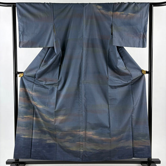 訪問服 身長158.5cm 袖長63cm S 雙層 紬織織 雲文 漸層 青灰 純蠶絲 秀品級