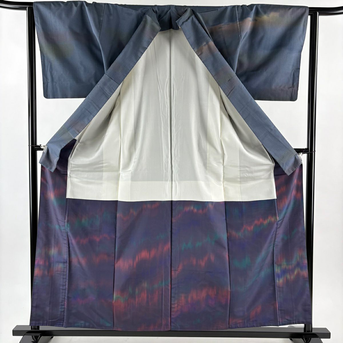 訪問服 身長158.5cm 袖長63cm S 雙層 紬織織 雲文 漸層 青灰 純蠶絲 秀品級