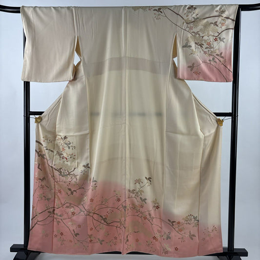 訪問服 身長161cm 袖長66.5cm M 雙層 松樹櫻 金彩裝飾 染分 淡米色 純蠶絲 優品級