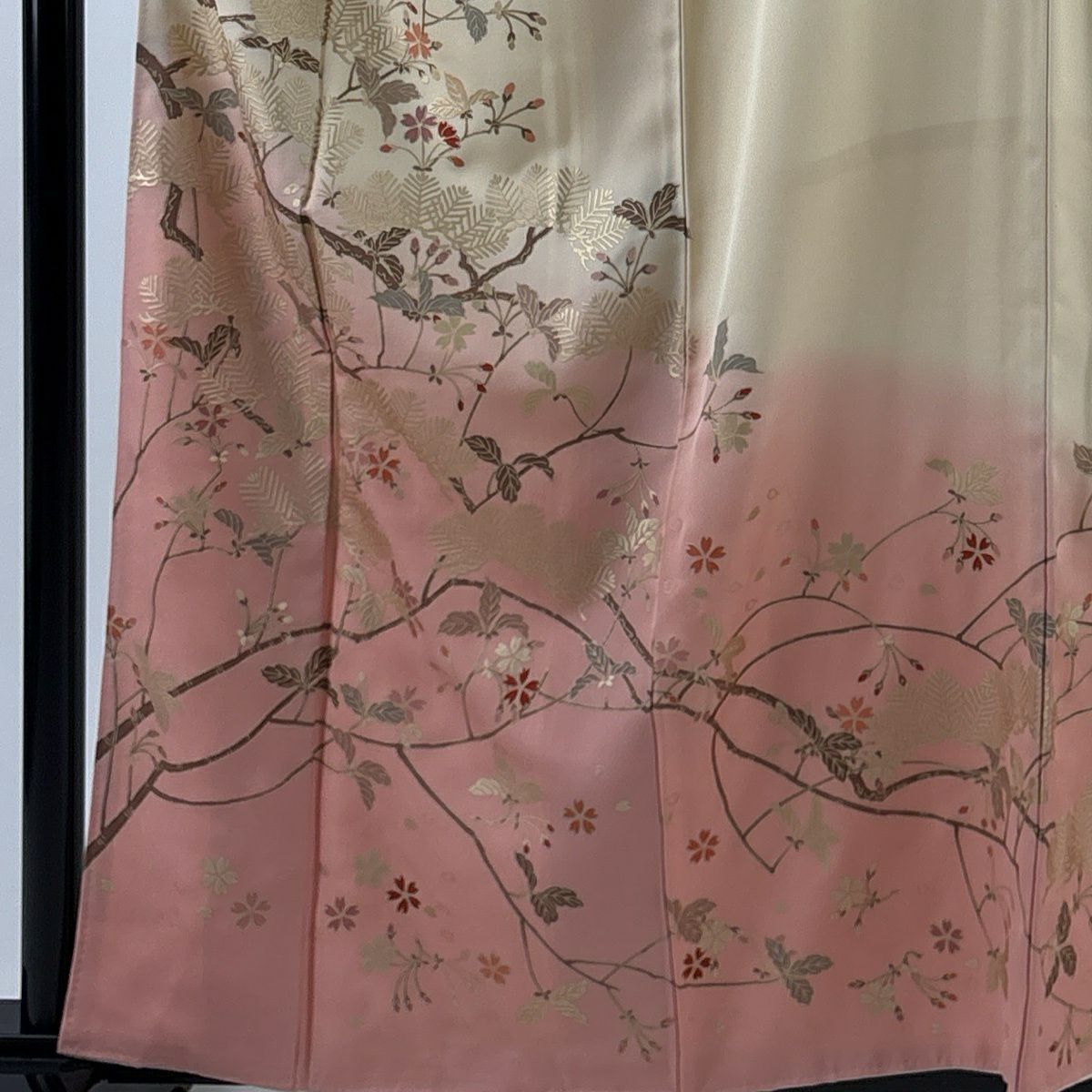 訪問服 身長161cm 袖長66.5cm M 雙層 松樹櫻 金彩裝飾 染分 淡米色 純蠶絲 優品級
