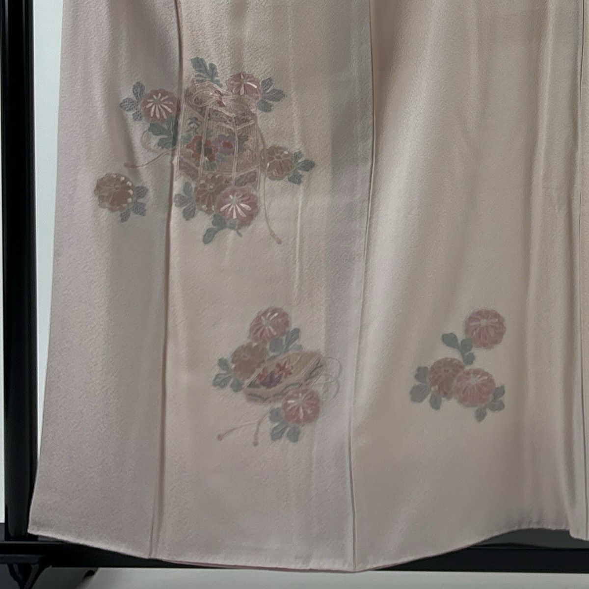 付下 身長159cm 袖長65cm M 雙層 貝桶 菊花花刺繡 淺粉色 純蠶絲 優品級