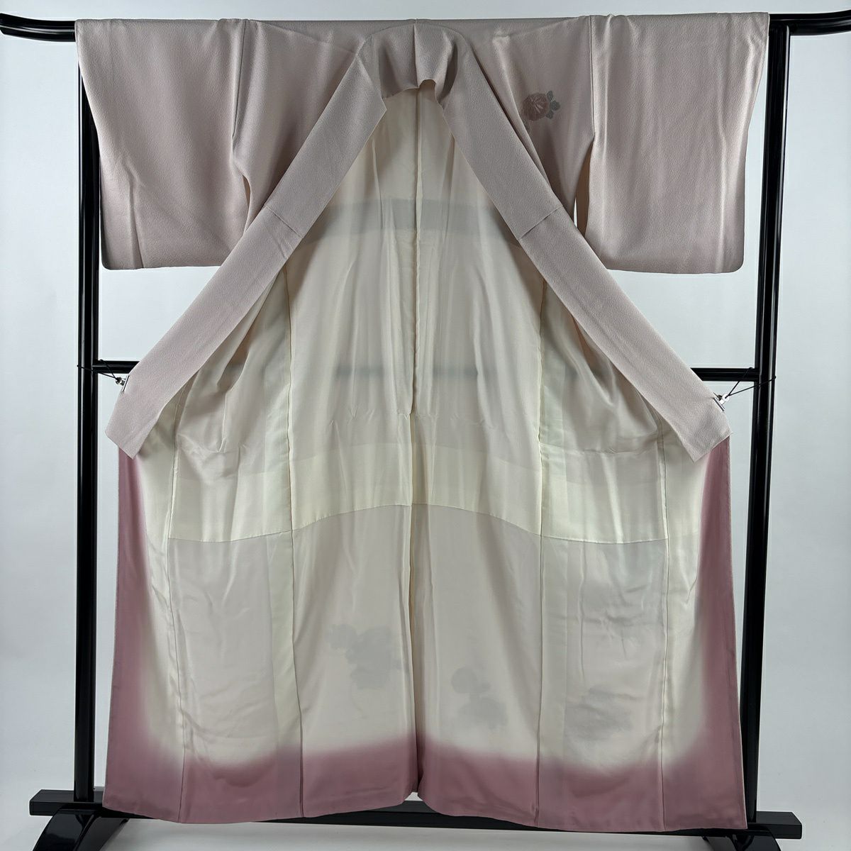 付下 身長159cm 袖長65cm M 雙層 貝桶 菊花花刺繡 淺粉色 純蠶絲 優品級