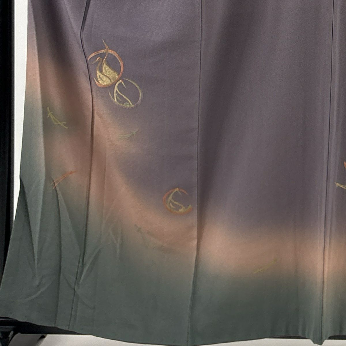付下 身長160cm 袖長63.5cm S 雙層 仙鶴 松樹 金金箔 刺繡 灰紫 純蠶絲 優品級