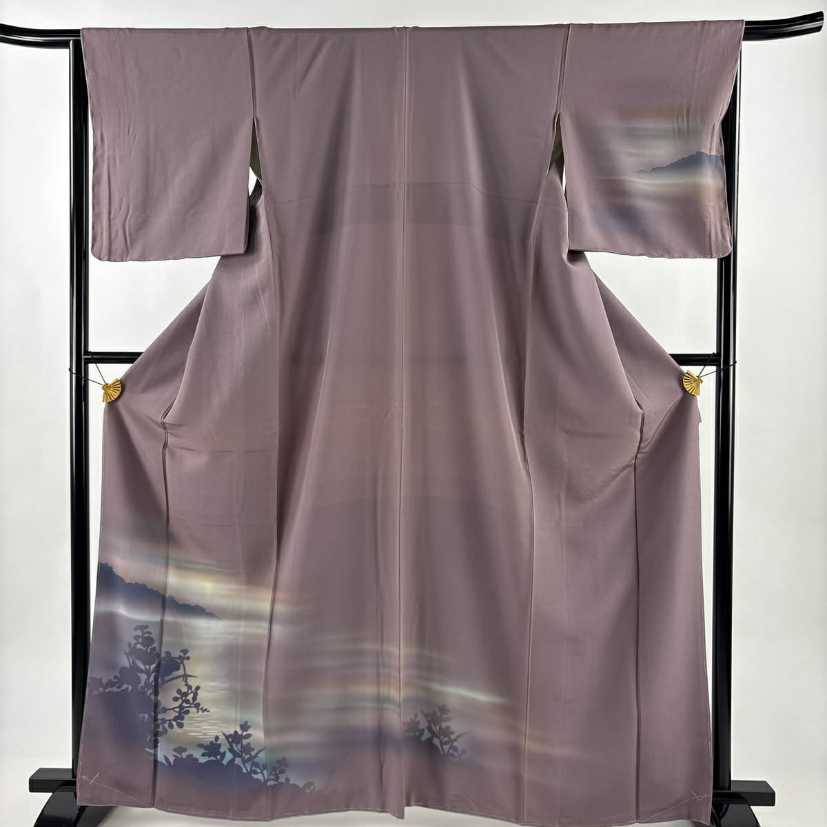 付下 身長164cm 袖長65.5cm M 雙層 霞 輪廓 漸層 紫 純蠶絲 優品級