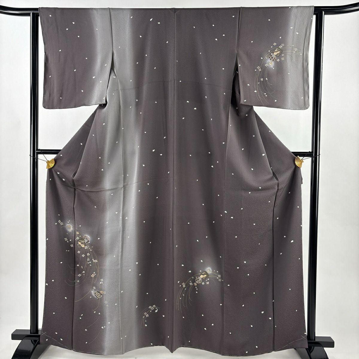 付下 身長164cm 袖長62.5cm S 雙層 櫻花 瓢箪 金銀彩 漸層 灰茶 純蠶絲 優品級
