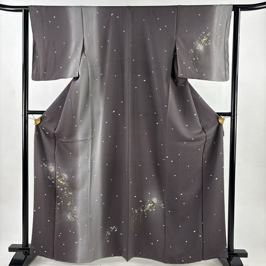 付下 身長164cm 袖長62.5cm S 雙層 櫻花 瓢箪 金銀彩 漸層 灰茶 純蠶絲 優品級