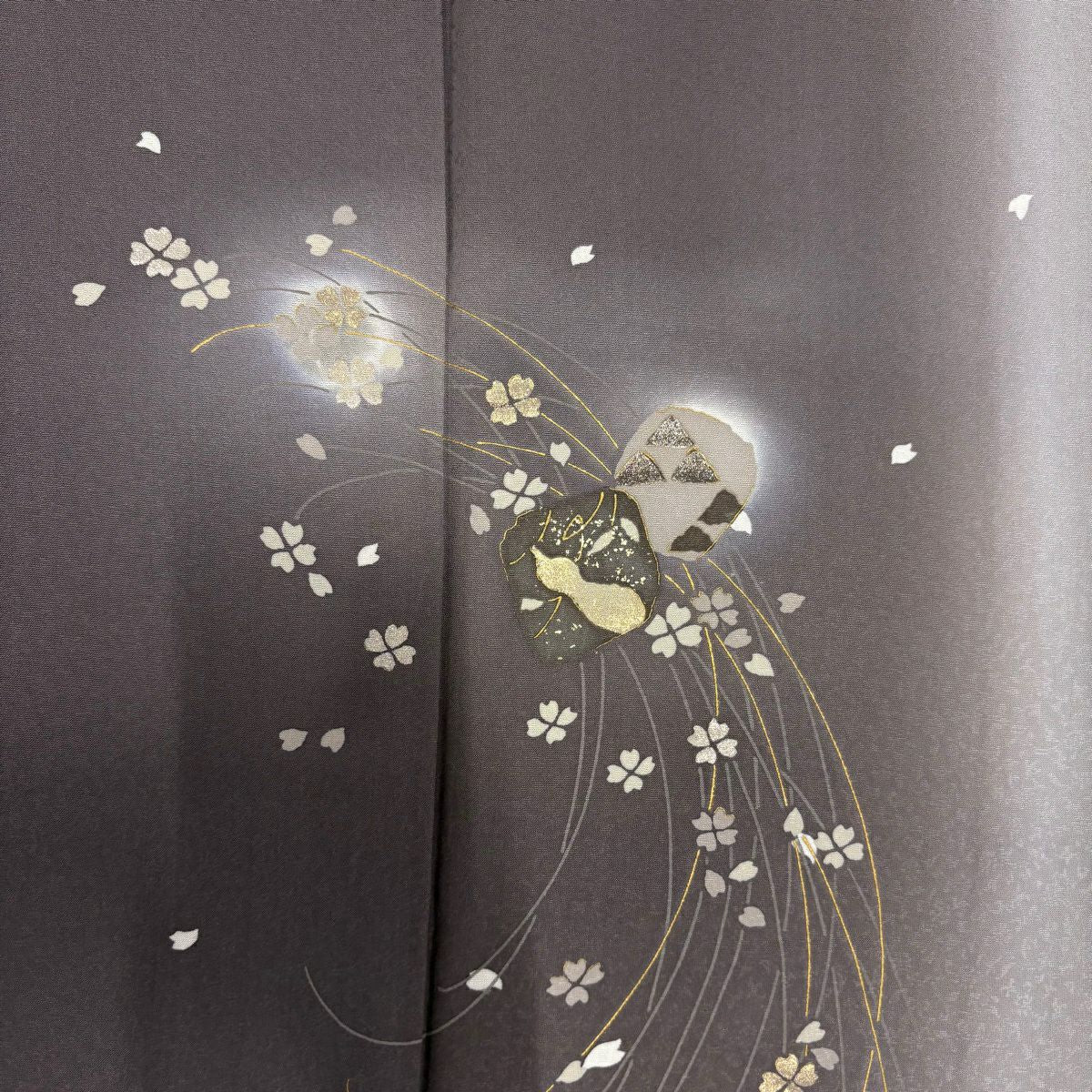 付下 身長164cm 袖長62.5cm S 雙層 櫻花 瓢箪 金銀彩 漸層 灰茶 純蠶絲 優品級