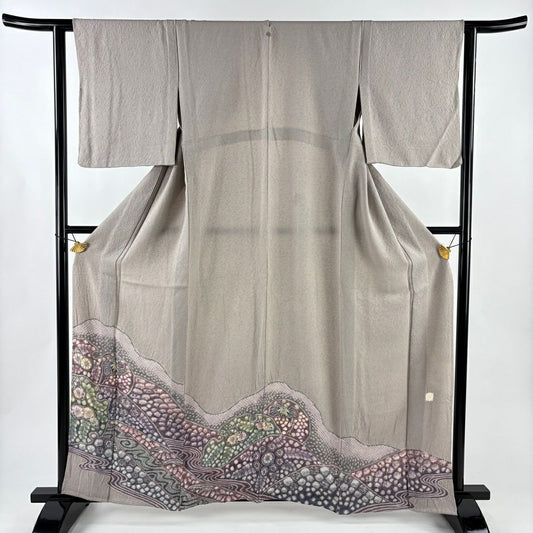 【美品】 付下 身長161cm 袖長62cm S 單層 辻花染 流水 灰紫 純蠶絲 秀品級 一つ紋
