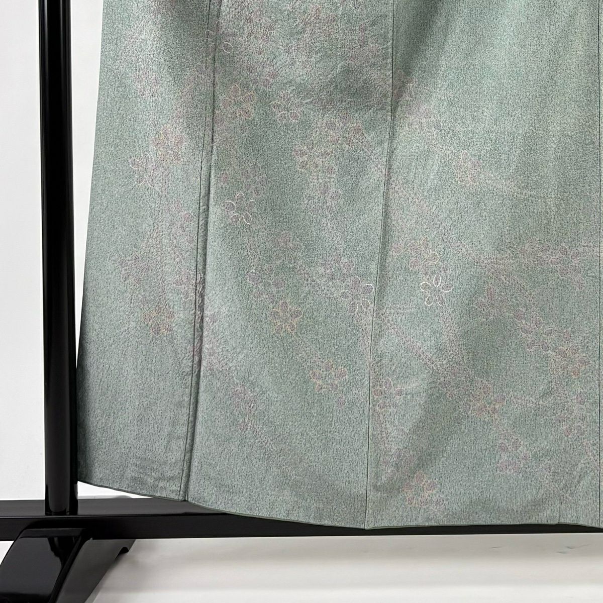 【美品】訪問服 身長159.5cm 袖長63cm S 雙層 ますいわ屋 紬織織 枝花絞染 金銀彩 灰綠 純蠶絲 秀品級