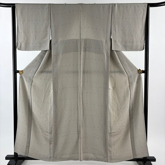 小紋 身長159.5cm 袖長64.5cm M 單層 幾何學 縮緬 灰色 純蠶絲 秀品級