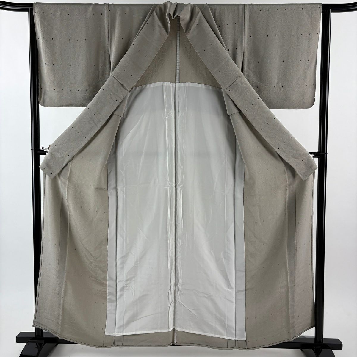 小紋 身長159.5cm 袖長64.5cm M 單層 幾何學 縮緬 灰色 純蠶絲 秀品級