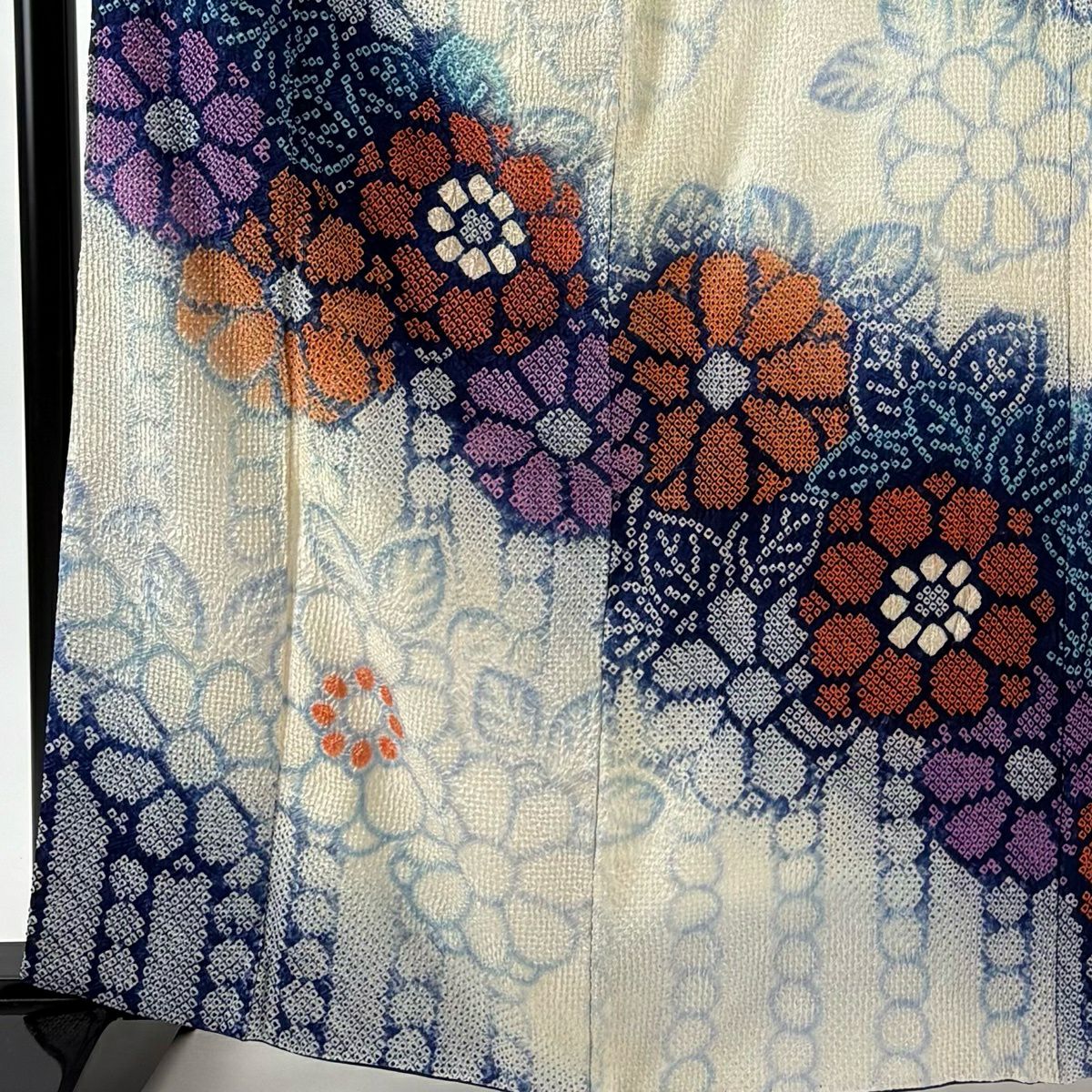 訪問服 身長164cm 袖長65.5cm M 雙層 草花紋紋 總絞染 漸層 深藍 純蠶絲 秀品級