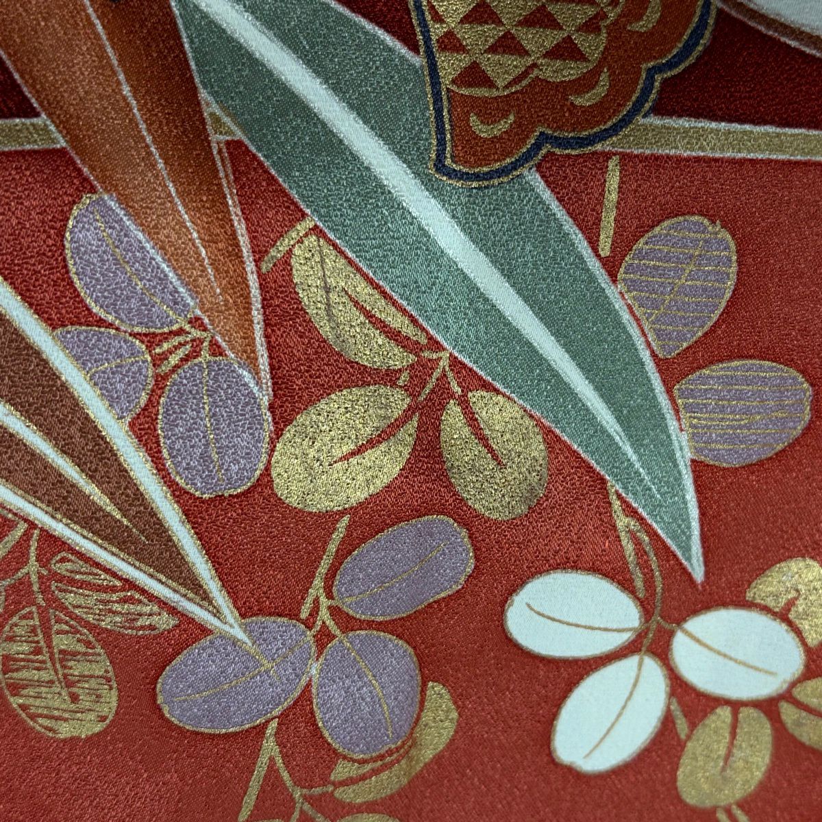 振袖禮服 身長150cm 袖長63cm S 雙層 蝶 萩 金銀彩 金絲 茜 純蠶絲 秀品級