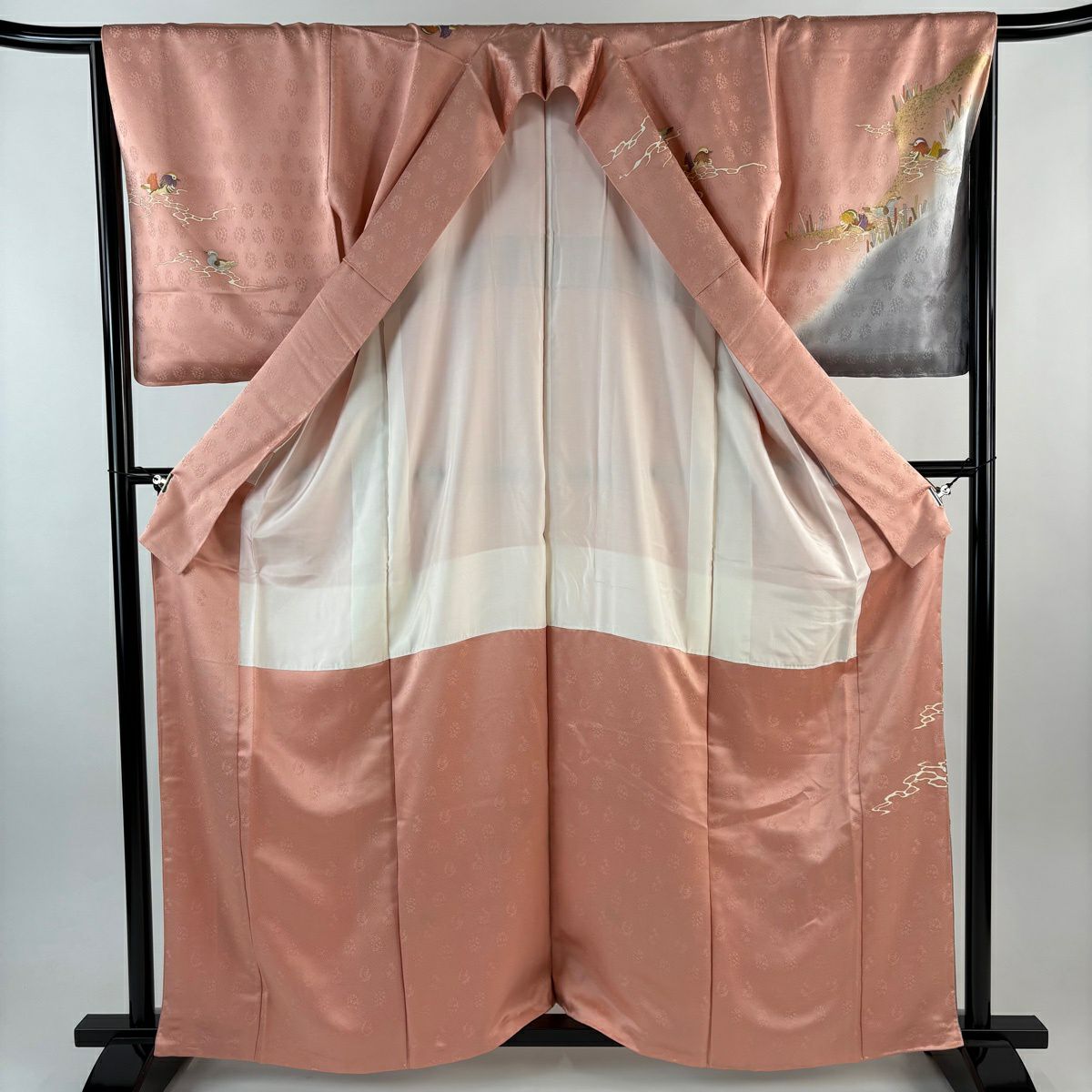 訪問服 身長159cm 袖長67.5cm L 雙層 鴛鴦 水面 金銀彩 漸層 鮭粉色 純蠶絲 優品級