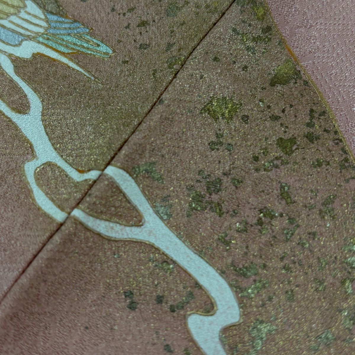 訪問服 身長159cm 袖長67.5cm L 雙層 鴛鴦 水面 金銀彩 漸層 鮭粉色 純蠶絲 優品級