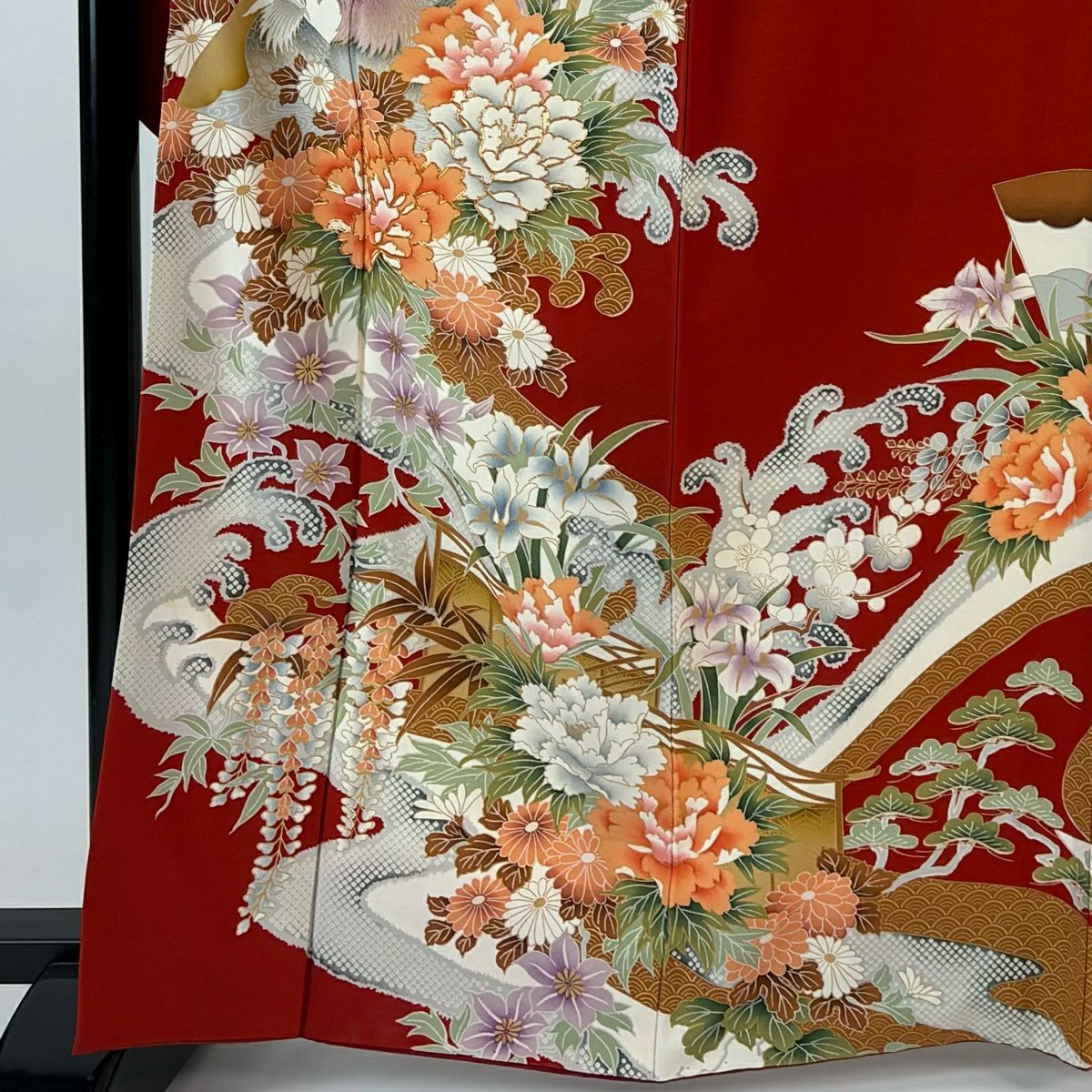 振袖禮服 身長165cm 袖長67cm M 雙層 鴛鴦 牡丹 金絲 金銀彩 紅 純蠶絲 秀品級