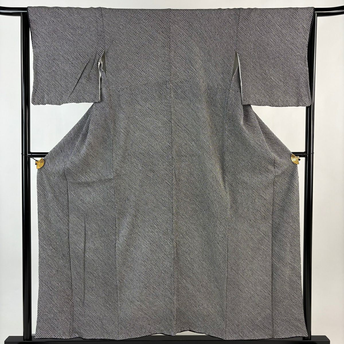 【美品】 小紋 身長154cm 袖長64cm M 雙層 總絞染 黑 純蠶絲 秀品級