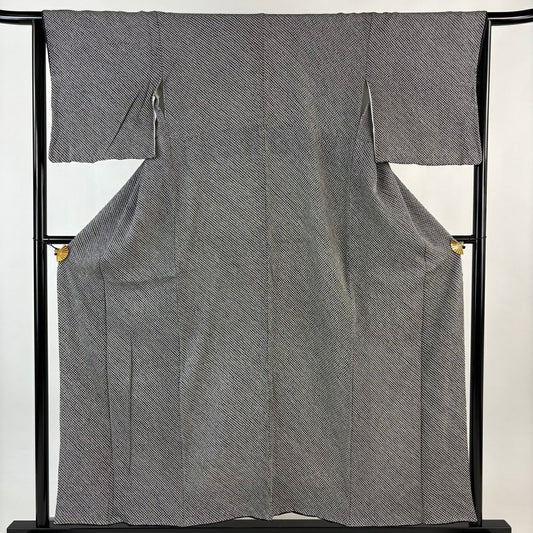 【美品】 小紋 身長154cm 袖長64cm M 雙層 總絞染 黑 純蠶絲 秀品級